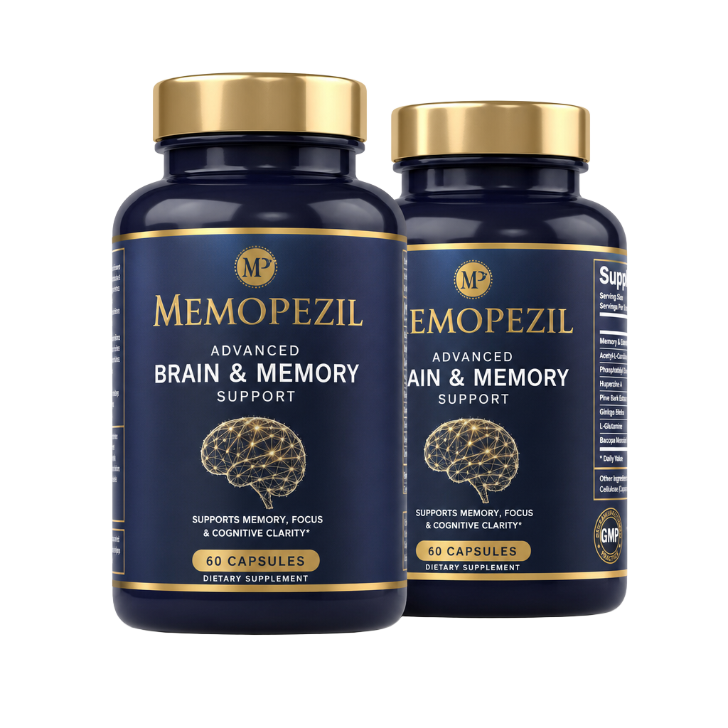 Memopezil Advanced Brain & Memory Support supplement bottles